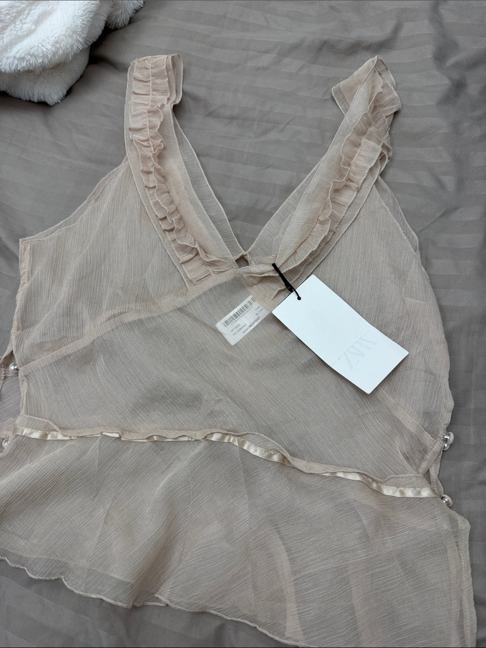 Zara Sheer Ruffle-Trim Camisole - Nude